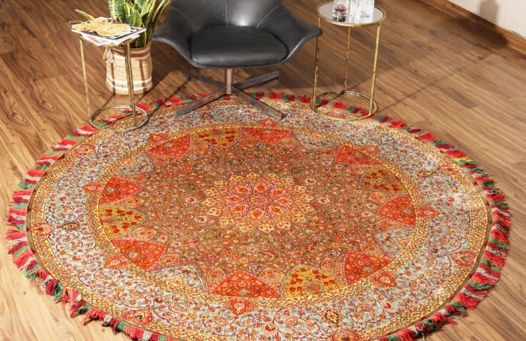 Superfine silk on silk Ardebil round carpet, TCC-9971, 7x7 feet